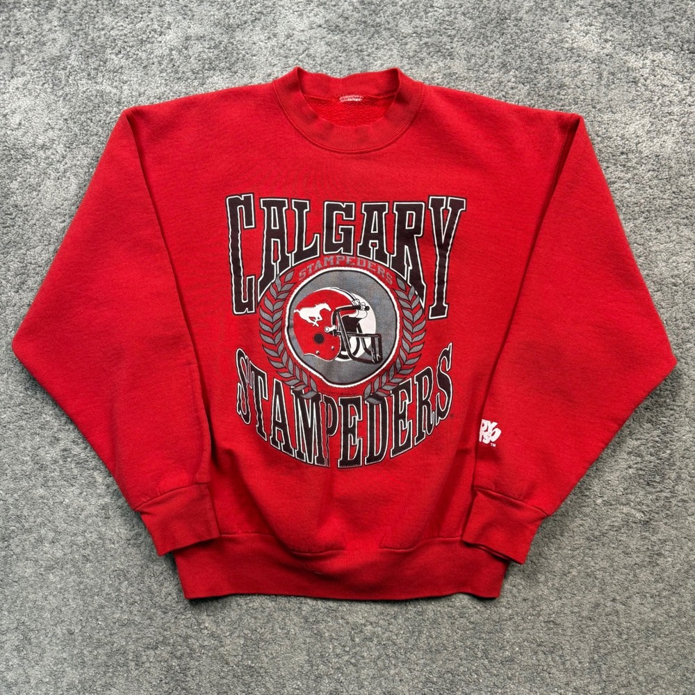 Woody Sports Calgary Stampeders Sweatshirt Red Vintage CFL Style Large